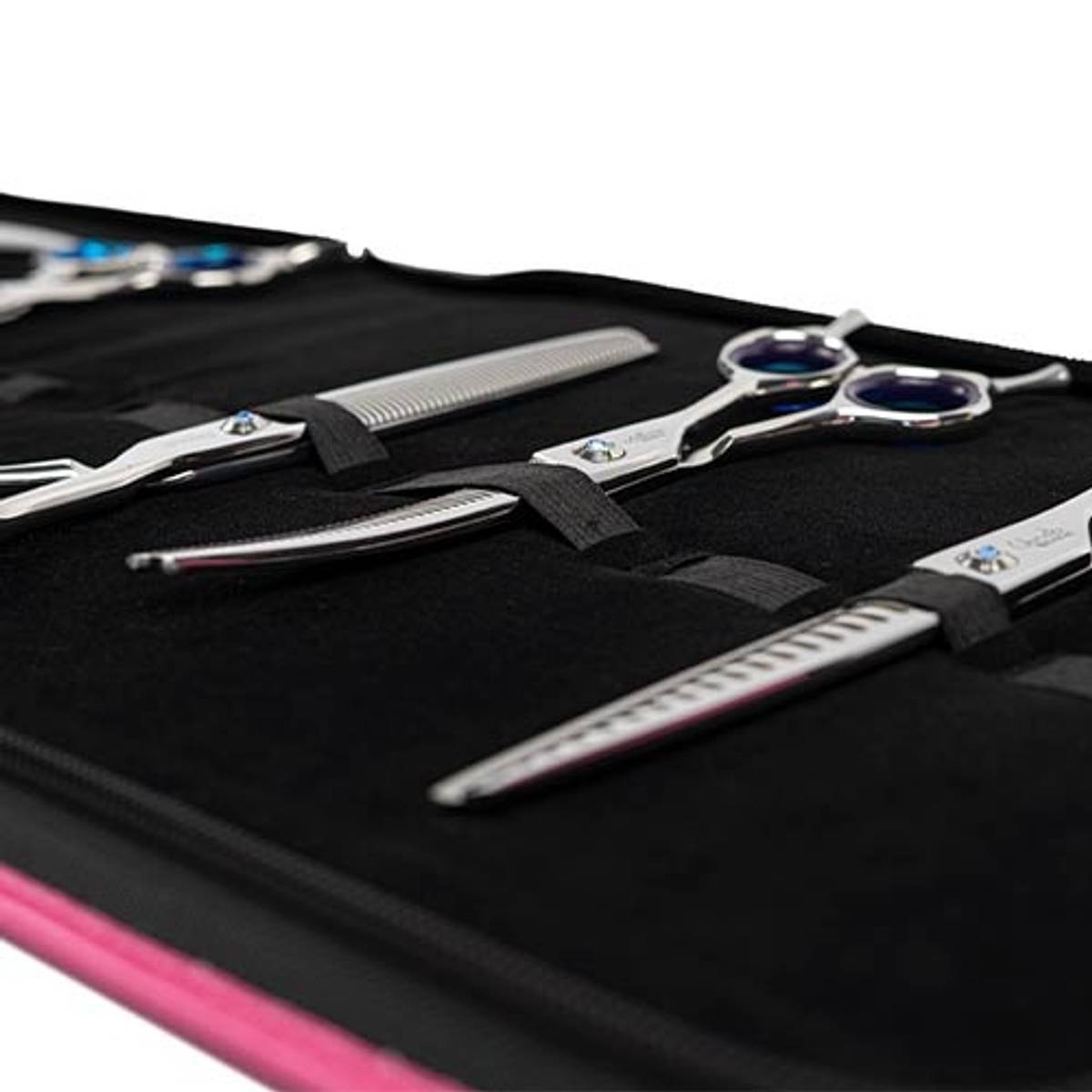 Skinn Etui for 12 sakser blå & rosa, Ibanez